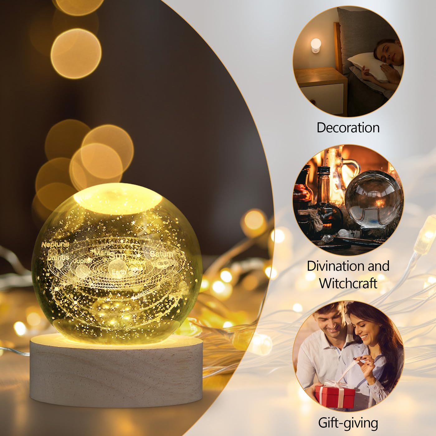 MAIBAOTA 3D Solar System Space Balls 2.4 Inches Crystal Ball Astronomy Decor Gifts for Physics Enthusiasts and Solar System Model Collectors Science Gifts