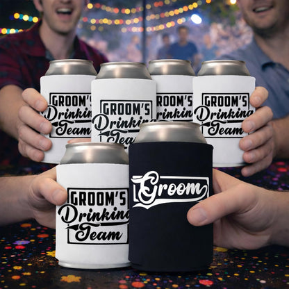 Groom and Groomsmen Can Coolers – Groom’s Drinking Team Beer Can Coolers for Bachelor Party and Wedding Gifts