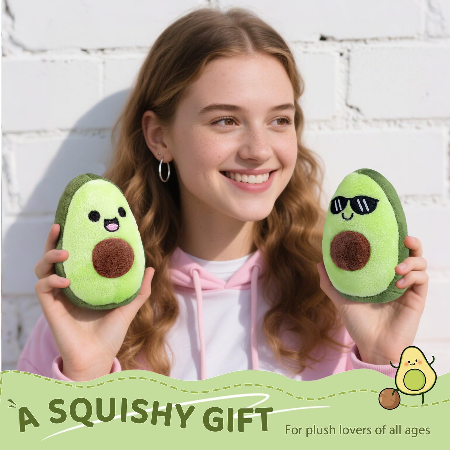 Emotional Support Plush Avocados, Squishy Stuffed Animals and Plushies Set, Includes 5 Emotional Support Food Plushies with Carrying Basket, Cute Stuff and Great Gifts for Women Men