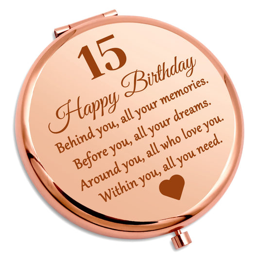 15th Birthday Compact Makeup Mirror, Round Stainless Steel Mirror with Tabletop Mount, Portable and Lightweight, Ideal for Travel and Daily Use