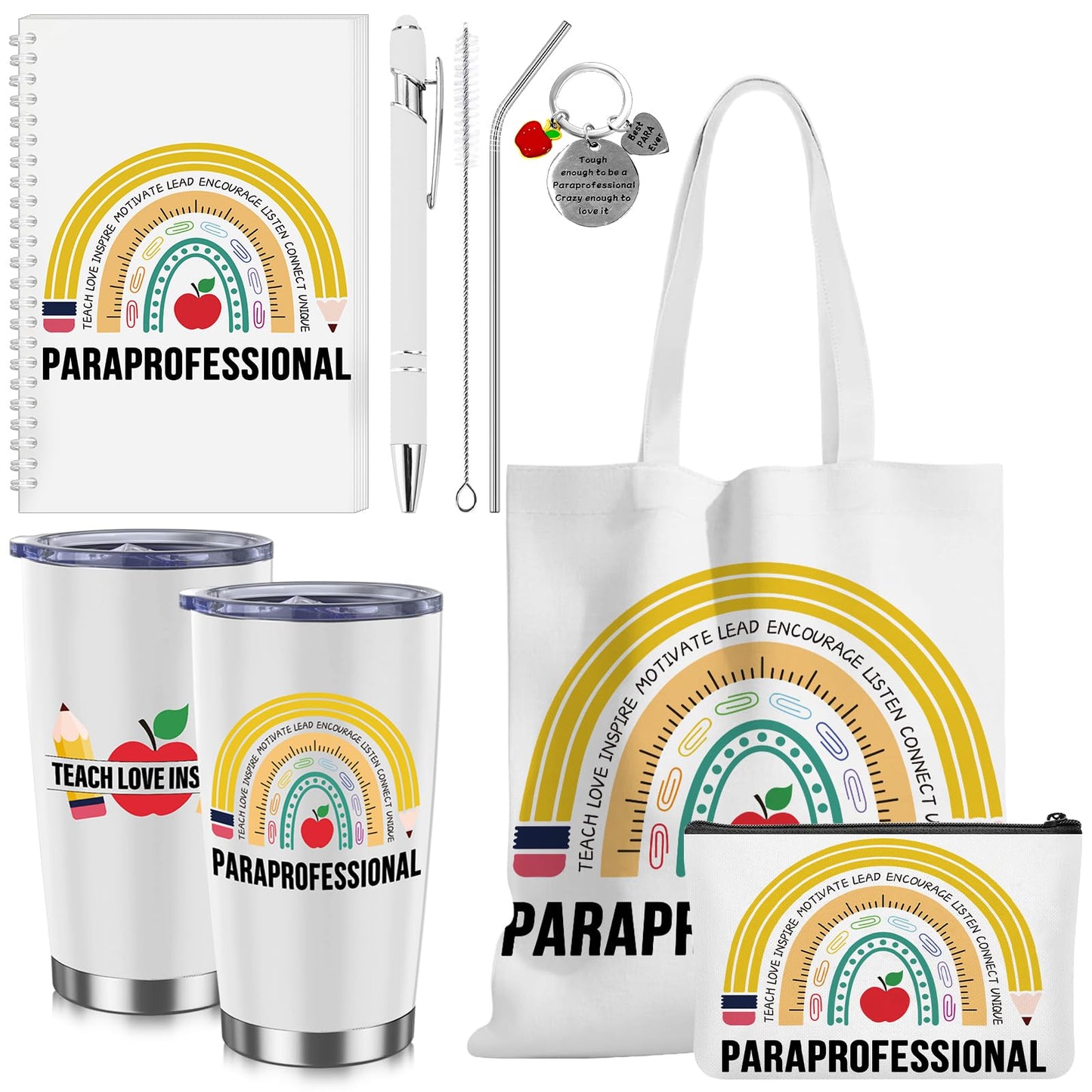 6 Pcs Paraprofessional Appreciation Gifts Set Include Tote Bag Makeup Bag Tumbler Stainless Steel 20oz Keychain Pen Notebook Teaching Assistant Appreciation Gifts for Women