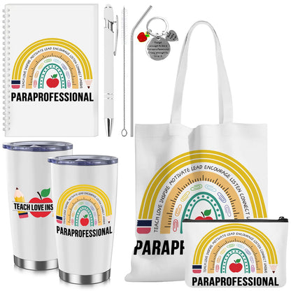 6 Pcs Paraprofessional Appreciation Gifts Set Include Tote Bag Makeup Bag Tumbler Stainless Steel 20oz Keychain Pen Notebook Teaching Assistant Appreciation Gifts for Women