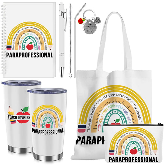 6 Pcs Paraprofessional Appreciation Gifts Set Include Tote Bag Makeup Bag Tumbler Stainless Steel 20oz Keychain Pen Notebook Teaching Assistant Appreciation Gifts for Women