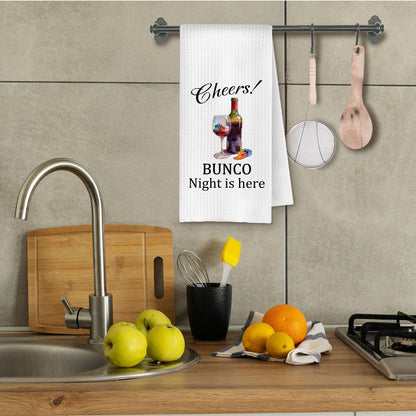 Funny Bunco Night Wine Kitchen Towels Decorative, Gifts for Wine Lovers Drinkers, Bunco Gifts Dish Hand Tea Towels for Kitchen Bar Cart Club, 16x24 Inch