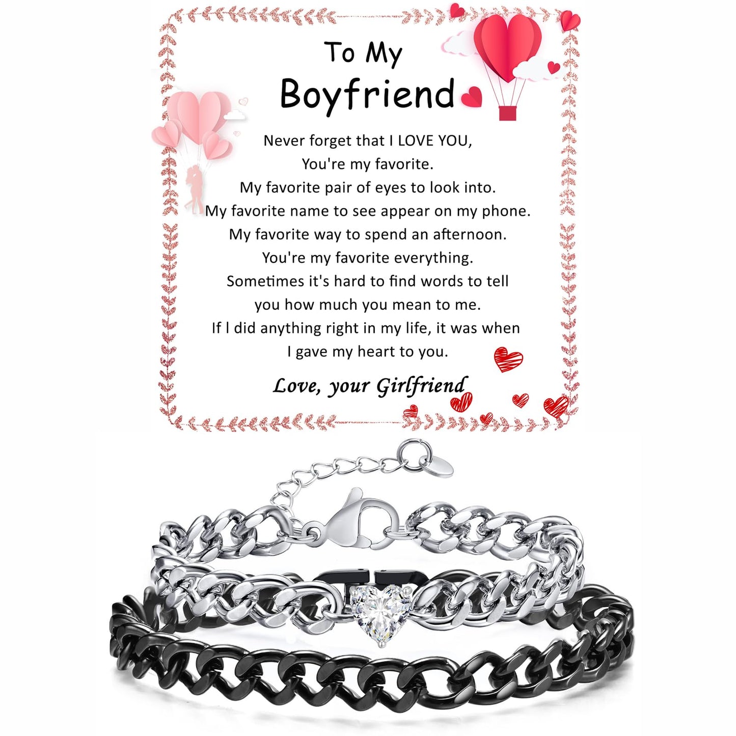 Matching Couple Cuban Chain Bracelets Gifts for Boyfriend Husband Soulmate Girlfriend Valentine Anniversary Birthday Christmas Gift for Him Her