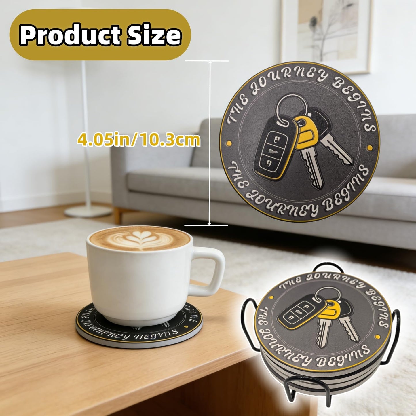 Fathers Day Dad Gifts Dad Birthday Gift, Car Guy Ceramic Coasters Set of 4 with Holder Absorbent Drink Coasters Home Table Coffee Kitchen Bar Decor Housewarming Gifts 4 Inches