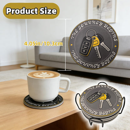 Fathers Day Dad Gifts Dad Birthday Gift, Car Guy Ceramic Coasters Set of 4 with Holder Absorbent Drink Coasters Home Table Coffee Kitchen Bar Decor Housewarming Gifts 4 Inches