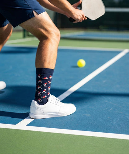 Socks with Frustrated Tennis/Pickleball Player/Drinker Design, Novelty Cotton Screw Socks for Men, Size 8-13