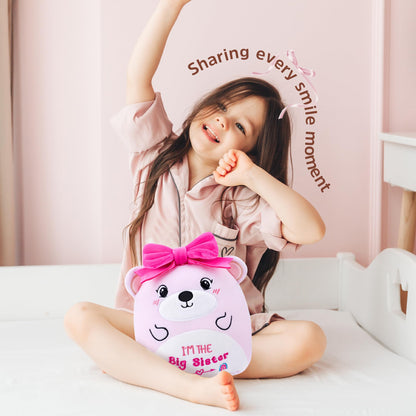Big Sister Plush Toy: 8-Inch I'm The Big Sister Bear with Pink Bow Stuffed Animal Cute Soft Plushie Pillows Christmas, New Sibling Gifts for Girls Kids