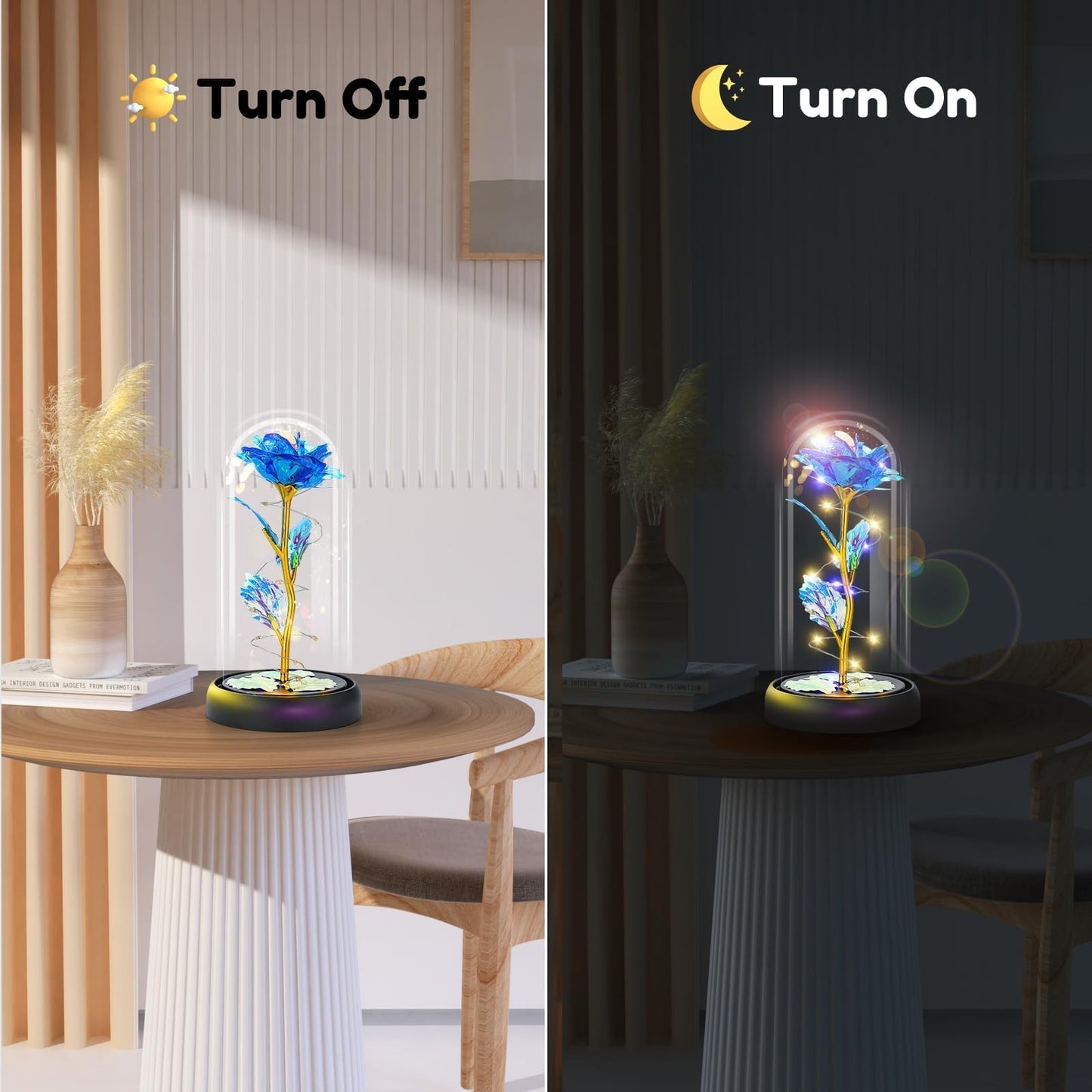 Otlonpe Mothers Day Flowers Gifts for Mom from Daughter Son, Preserved Forever Glass Light Up Rose Gifts for Grandma Wife Women Girlfriend Sister, Teacher Appreciation Graduation Gift for Her (Blue)