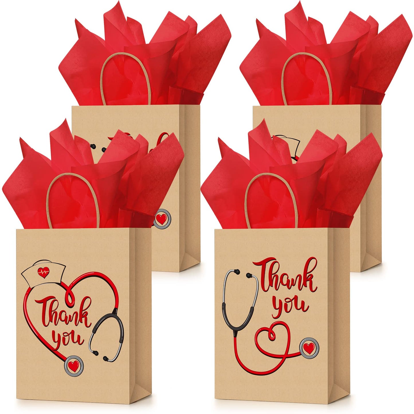 Glenmal 30 Pcs Thank You Nurses Bags with Tissue Paper Kraft Nurses Week Gift Bags Bulk Nurse Graduation Storage Bags Appreciation Nurse Goody Bags for Nurse Day Party Favors Gift Wrapping Supplies