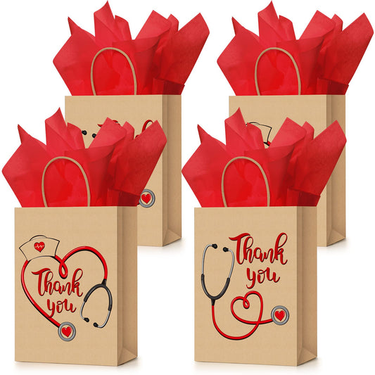 Glenmal 30 Pcs Thank You Nurses Bags with Tissue Paper Kraft Nurses Week Gift Bags Bulk Nurse Graduation Storage Bags Appreciation Nurse Goody Bags for Nurse Day Party Favors Gift Wrapping Supplies