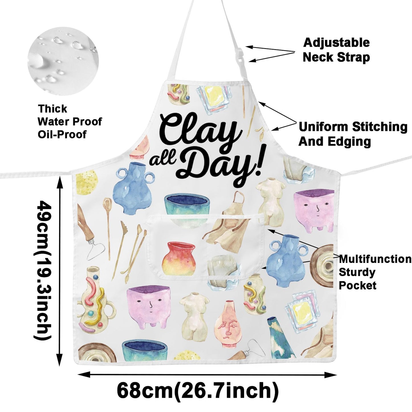 WZMPA Pottery Maker Apron Ceramic Artist Gift Clay All Day Adjustable Apron With Pockets For Pottery Teacher Student