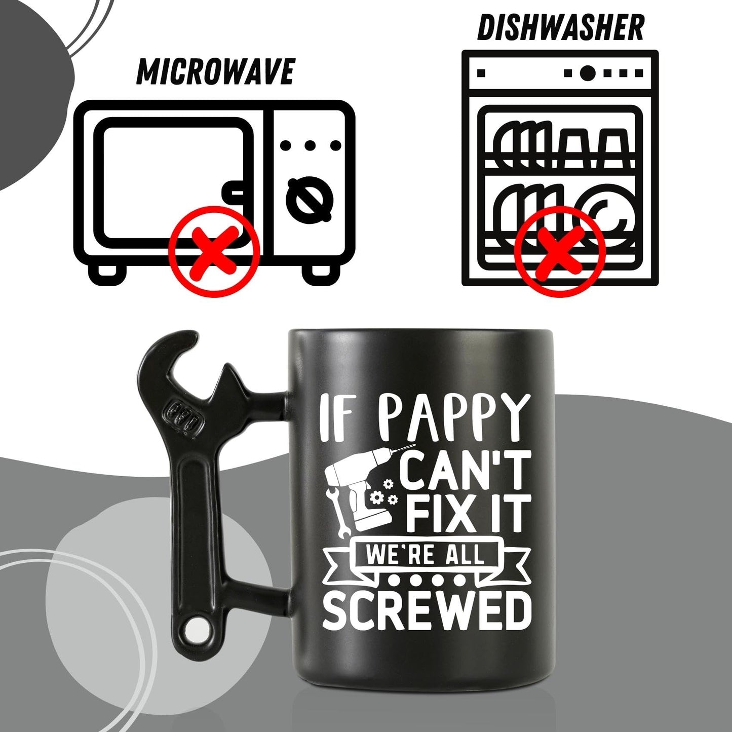 Onebttl Pappy Gifts for Fathers Day, Christmas, Coffee Mug with Wrench Handle, 13.5oz/400ml Funny Mug for Grandpa