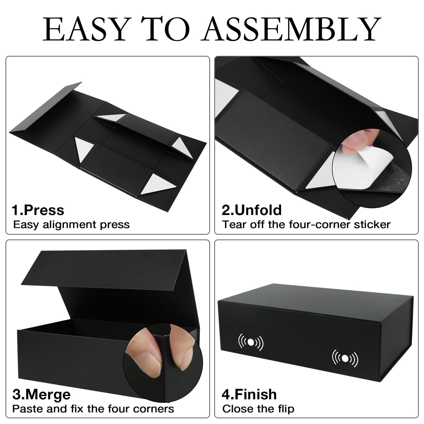 LFBOX Black Gift Box with Magnetic Lids 13.8x8.3x4.4 in, Large Bridesmaid Groomsman Proposal Boxes 1 Pack, Collapsible Rectangle Storage Box