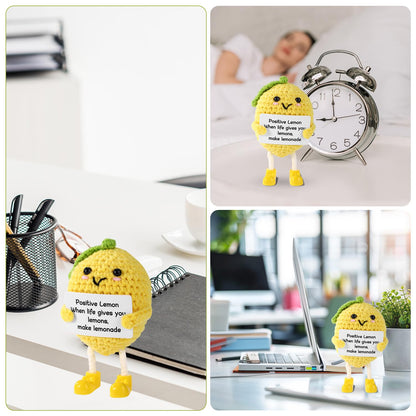 TOYMIS Funny Positive Lemon, 4.3 Inch Emotional Lemon Crochet Support Doll with Encouragement Card Cute Handmade Knitted Positive Toy for Friends Family Home Office Decoration Party Favors Accessories