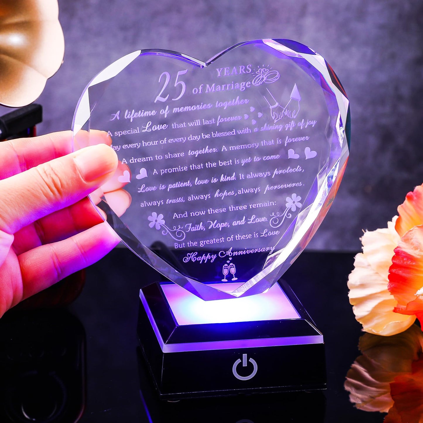 25th Wedding Anniversary Crystal Gifts for Couples Parents, Romantic Heart 25th Anniversary Keepsake Gifts for Her Him, 25 Years of Anniversary Marriage Gifts for Wife Husband