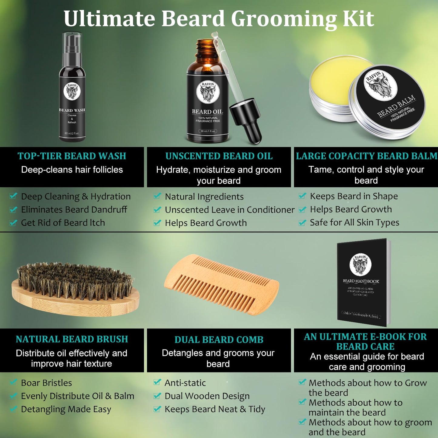 Gifts for Men - Beard Kit w/Beard Oil & Balm, Beard Brush & Comb, Beard Wash/Shampoo for Men's Self-care, Fathers Day & Birthday Gifts for Husband Dad Him Boyfriend, Dad Day Gifts from Daughter Son