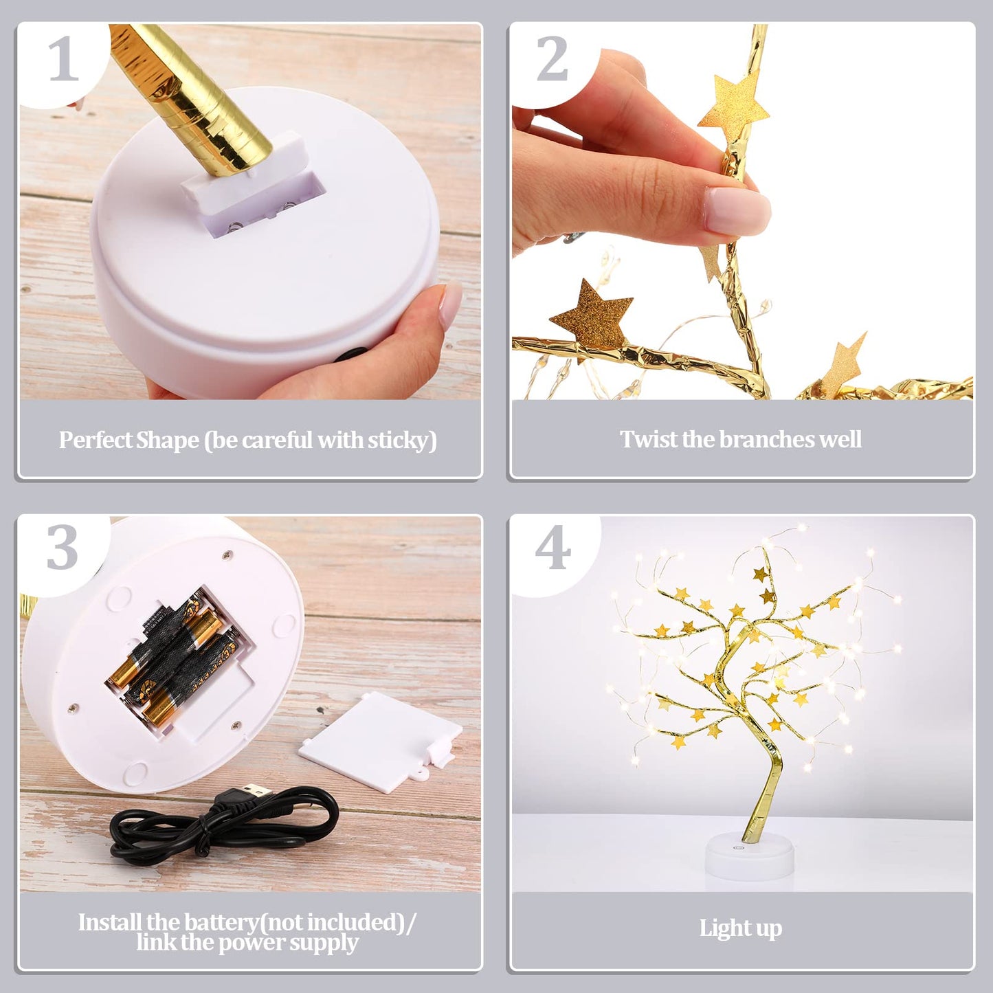 Coume Money Tree Gift Card Holder 1.5 ft Tabletop Display Tree with 72 LED Lights 15 Clear Clips Gold Display Birch Twig for Money Wedding Card Photo Birthday