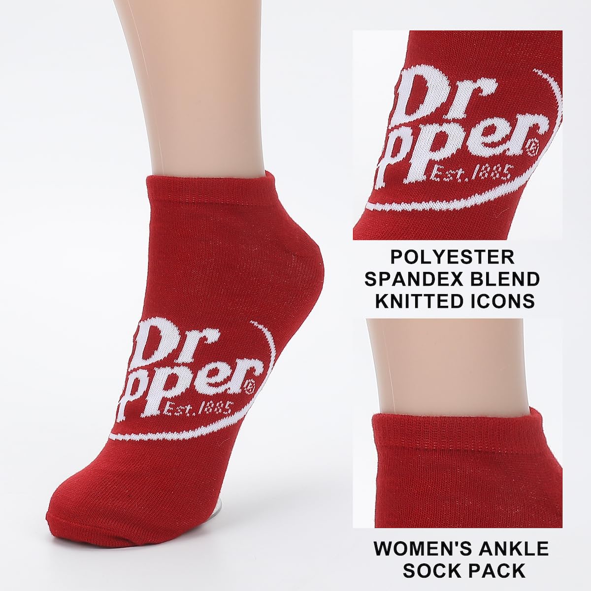 Bioworld Dr. Pepper Logo Women’s 5-Pair Pack Ankle Socks
