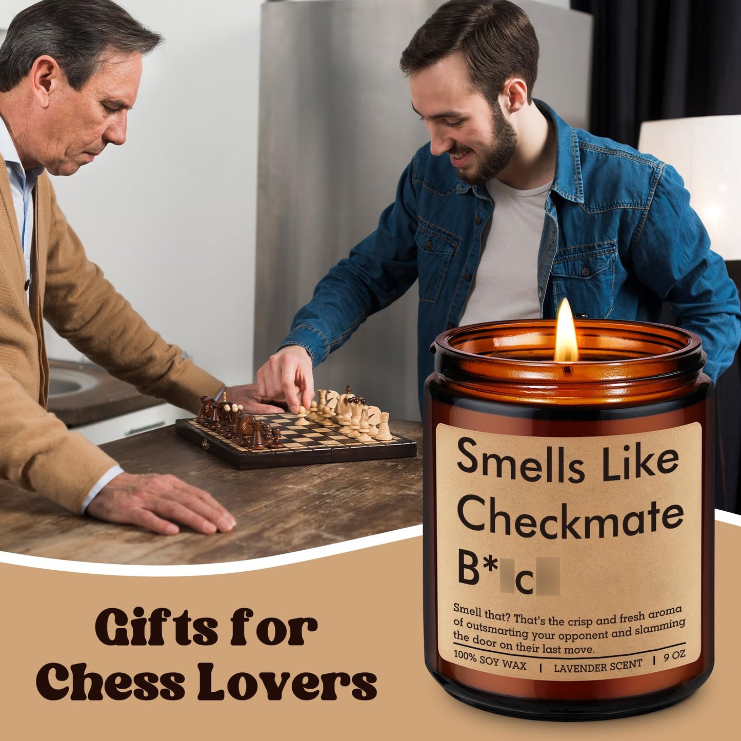 Fairy's Gift Smells Like Checkmate Candle, Chess Lovers Gifts, Chess Player Gifts for Men Him Women, Funny Mothers Day, Birthday Presents for Board Game Lover, Grandmaster, Boyfriend Husband Friend