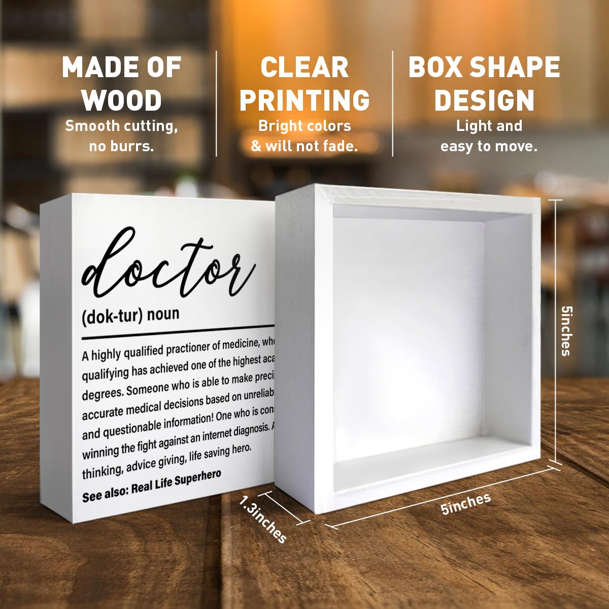 Doctor Gifts for Women Men, Doctor Appreciation Thank You Gifts DR Birthday Christmas Gift Medical School Student Graduation Gifts, Doctor Definition, Medical Office Wooden Box Sign Desk Decor