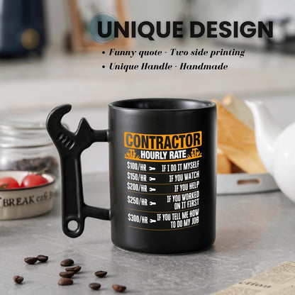 Contractor Gifts For Men, Him - Wrench Coffee Mug - Gift for Contractor - 13.5oz/400ml Funny Ceramic Mug - Hourly Time