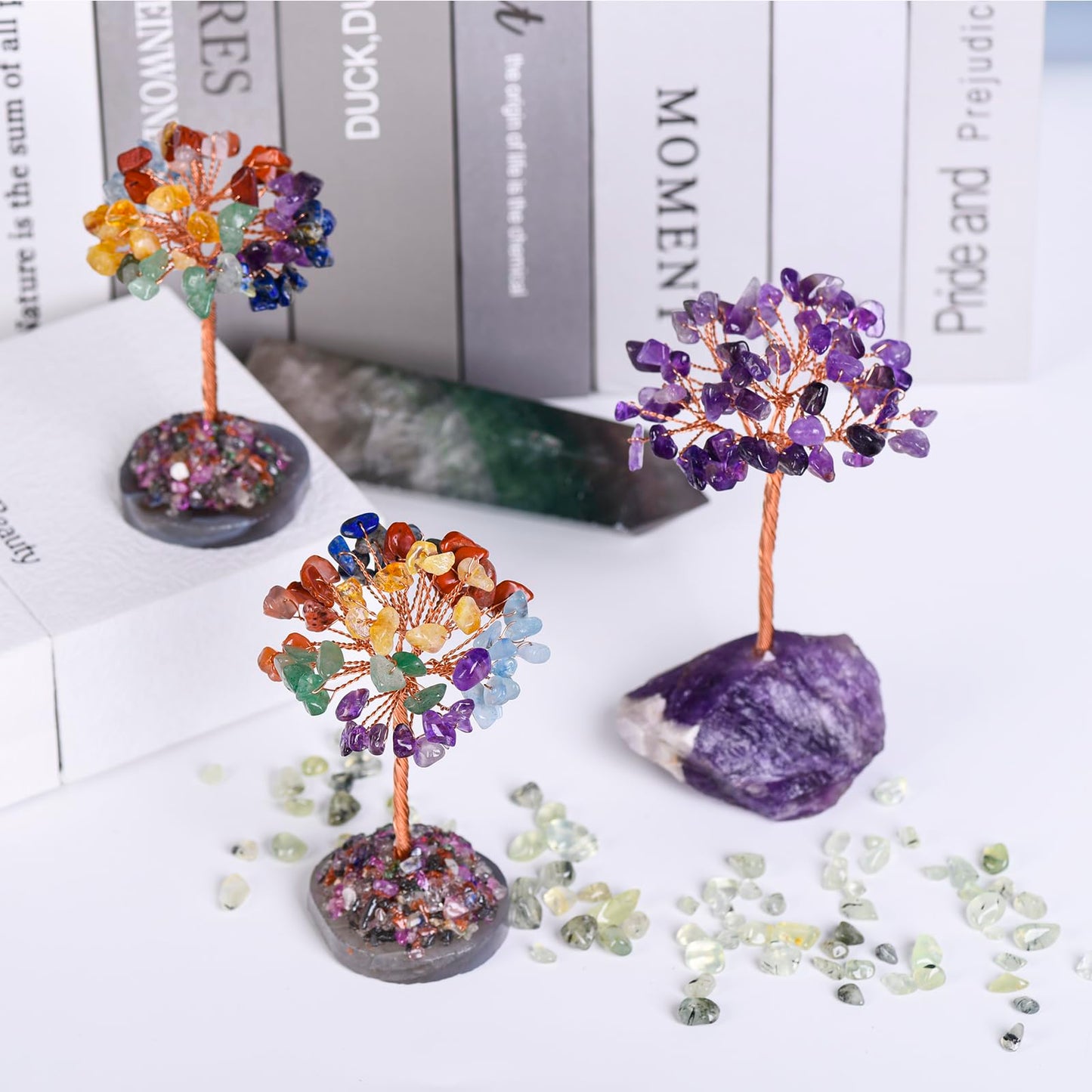 Seven Chakra Tree of Life,Money Dcorations,Crystals and Healing Stones,Reiki Positive Energy Gemstones 7 Chakra Tree,Purple Room Office Desk Feng Shui Decor Meditation Gifts for Women Men