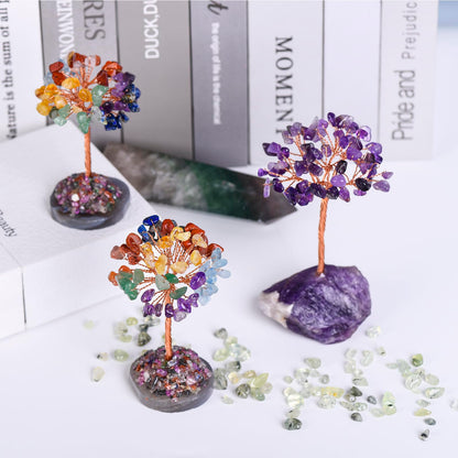 Seven Chakra Tree of Life,Money Dcorations,Crystals and Healing Stones,Reiki Positive Energy Gemstones 7 Chakra Tree,Purple Room Office Desk Feng Shui Decor Meditation Gifts for Women Men