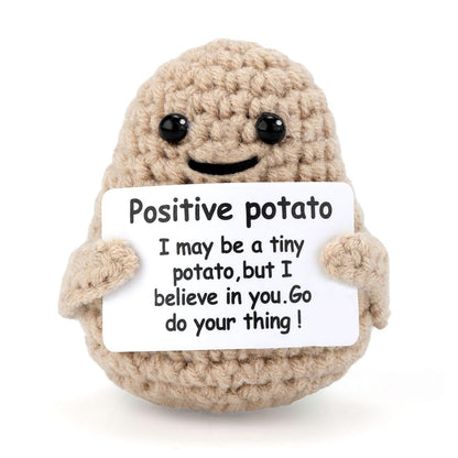 Mini Funny Knitted Wool Potato Toy with Positive Card - Creative Cute Crochet Doll Cheer Up Gift for Friends Parties Women Men Mothers Day Graduation Decoration and Encouragement