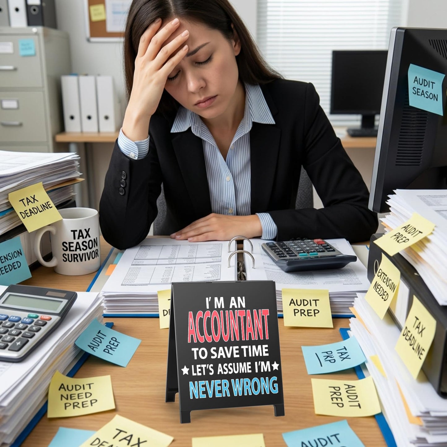 I'm An Accountant to Save Time Never Wrong Funny Acrylic Desk Sign Board Style Office Table Decor Gift for Accountant Coworkers Friends Home Workspace Cubicle Tabletop Desk Decoration for Tax Season