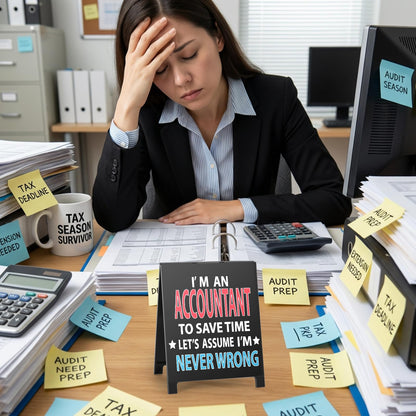 I'm An Accountant to Save Time Never Wrong Funny Acrylic Desk Sign Board Style Office Table Decor Gift for Accountant Coworkers Friends Home Workspace Cubicle Tabletop Desk Decoration for Tax Season