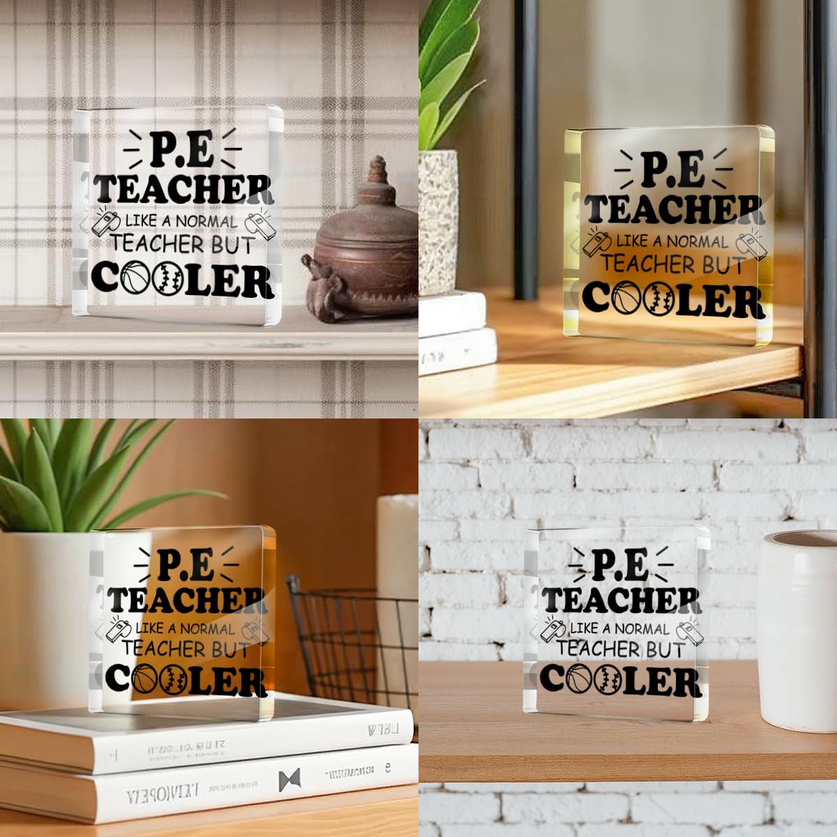 Physical Education Teacher Gift, Like a Normal Teacher But Cooler Acrylic Plaque Decor, Thank You Teacher's Day Gifts for PE Teachers Coach, Desk Decorative Signs for Home Desktop Shelf Cubicle