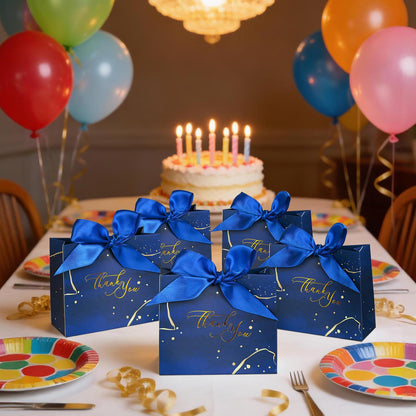DECHISY 30Pack Small Thank You Gift Bags,Marble Pattern Party Favor Bags with Blue Bow Ribbon,4.5x1.8x3.9Inches,Paper Bags for Birthday Wedding Bridesmaid Holiday Valentines Day(Blue)