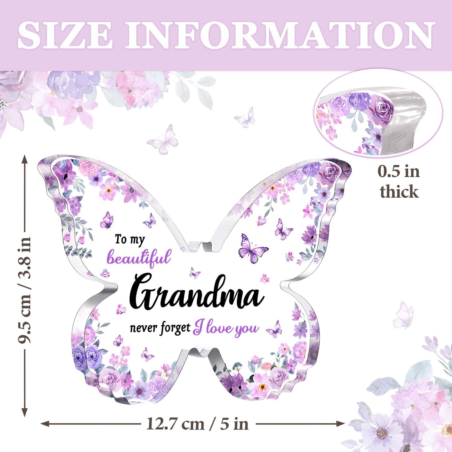 Gifts for Grandma, Grandma Birthday Gifts, Unique Purple Butterfly Acrylic Plaque Desk Decor, Mothers Day Christmas Grandparent Day Gift for Grandmother Nana - 5 x 3.8 x 0.5 inches