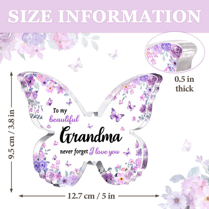 Gifts for Grandma, Grandma Birthday Gifts, Unique Purple Butterfly Acrylic Plaque Desk Decor, Mothers Day Christmas Grandparent Day Gift for Grandmother Nana - 5 x 3.8 x 0.5 inches
