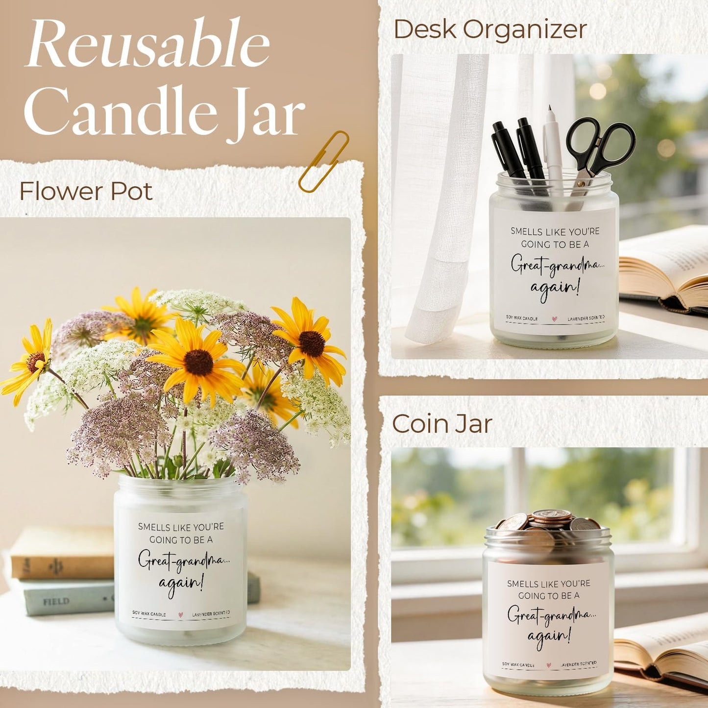 Great Grandma Gifts for Great Grandma Baby Announcement, Christmas - 7 Oz Lavender Scented Candles (Great-Grandma Again)
