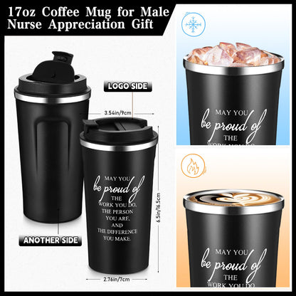 Pickmesh 3 Pcs Male Nurses Gifts Set 2026 CNA Week Gifts 17 oz Coffee Tumbler A5 Leather Journal with Ballpoint Pen Nurse Graduation Gift for Men Nursing (Black)