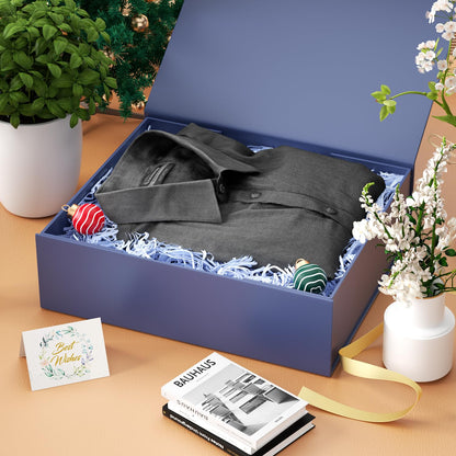 PSHVYM Gift Boxes with Lids, 11.5x7.8x3 In Gentleman Blue Gift Box for Presents Magnetic Closure for T-Shirts, Gloves, Scarves, Books, Baby Clothes, Robes Clothing Gift Wrap, Contains Card, Ribbon