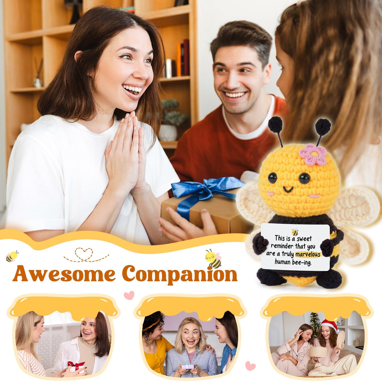 Inspirational Gifts for Women, Encouragement Gifts for Women, Thinking of You, Feel Better, Get Well Soon, Thank You, Positive Gift for Friend Coworker, Cute Positive Bee Decor with Affirmation