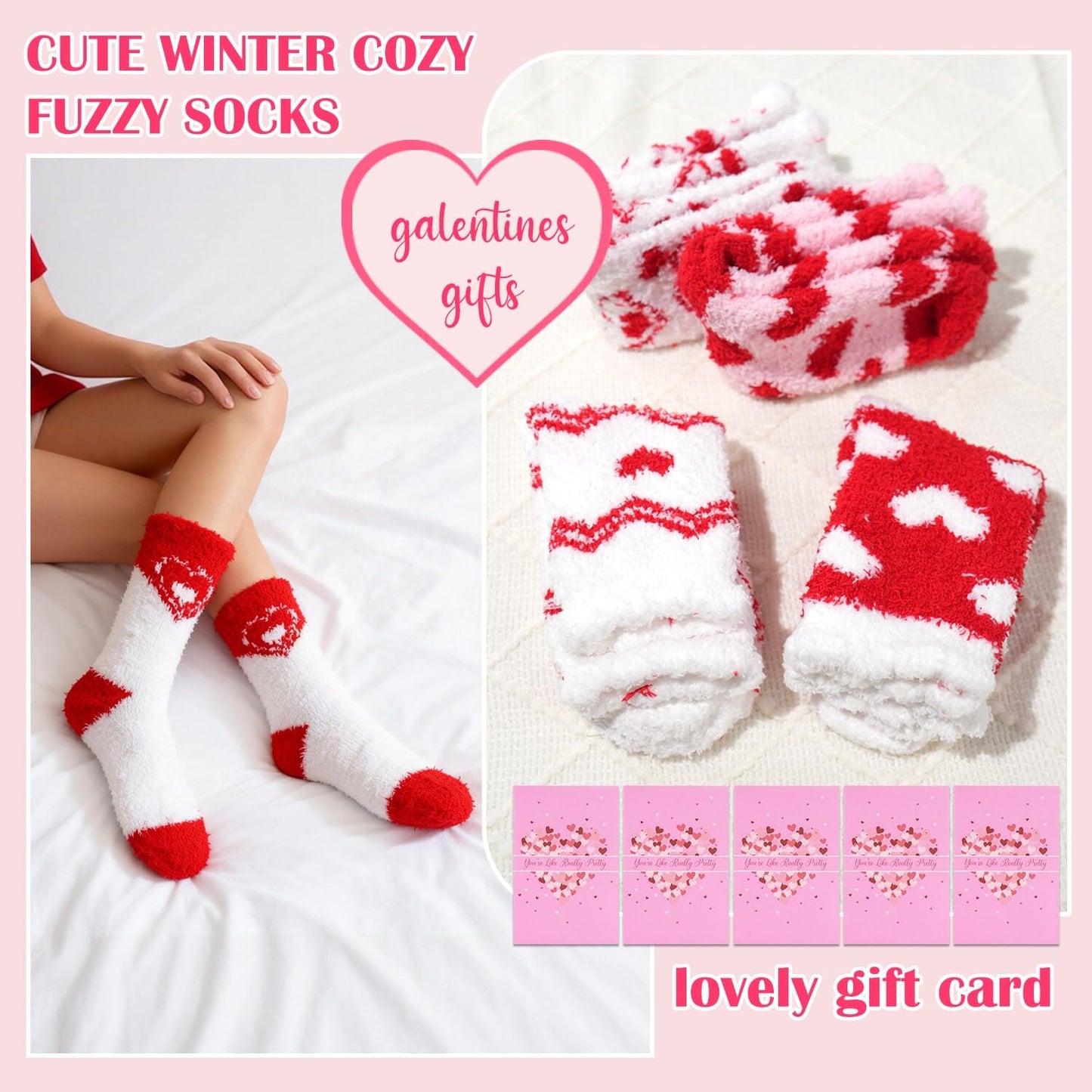 Ithmahco Mothers Day Fuzzy Slipper Socks Gifts for Women Mom, 5 Pairs Fluffy Socks & Gift Card for Sisters Friends Her