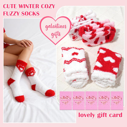 Ithmahco Mothers Day Fuzzy Slipper Socks Gifts for Women Mom, 5 Pairs Fluffy Socks & Gift Card for Sisters Friends Her
