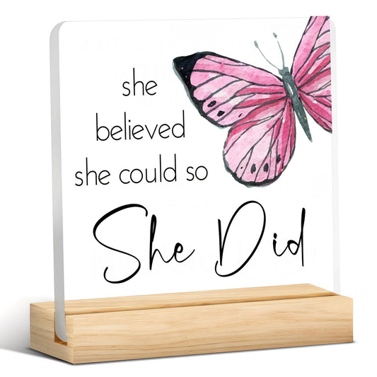 She Believed She Could So She Did Acrylic Plaque Sign - Congratulations Gifts for Women - New Job Gifts - College Graduation Gifts for Her - Office Inspirational Promotion Gift for Coworker