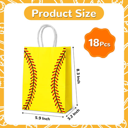 WATMTIN 18 Pcs Softball Party Gift Bags, Softball Pattern Gift Bag with Handle, Paper Treat Candy Goodie Bags for Softball-Themed Party Games Sports Day Birthday Decorations Supplies
