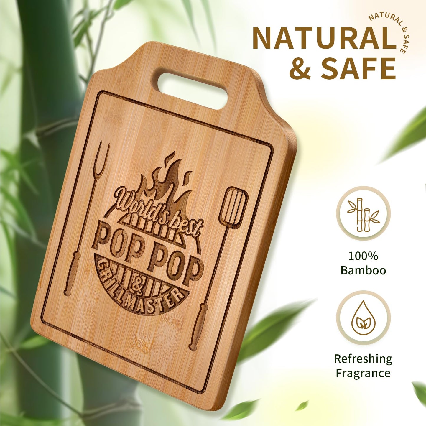 AceThrills Pop Pop Gifts for Pop Pop Christmas Gifts for Birthday, Fathers Day - 12.2"L × 8.7"W × 0.4"Th Engraved Bamboo Cutting Board