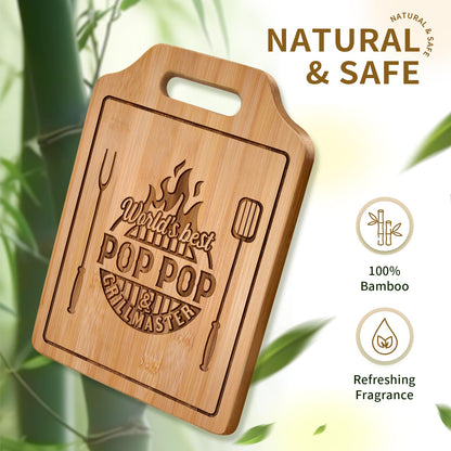 AceThrills Pop Pop Gifts for Pop Pop Christmas Gifts for Birthday, Fathers Day - 12.2"L × 8.7"W × 0.4"Th Engraved Bamboo Cutting Board
