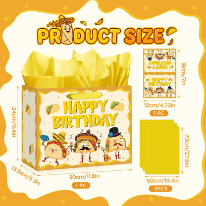Funny Taco Birthday Gift Bag Cute Mexican Fiesta Birthday Wrapping Paper Gift Bag with Card and Tissue Paper for Kids Adults Taco Bout a Baby Baby Shower Bday Cinco de Mayo Celebration