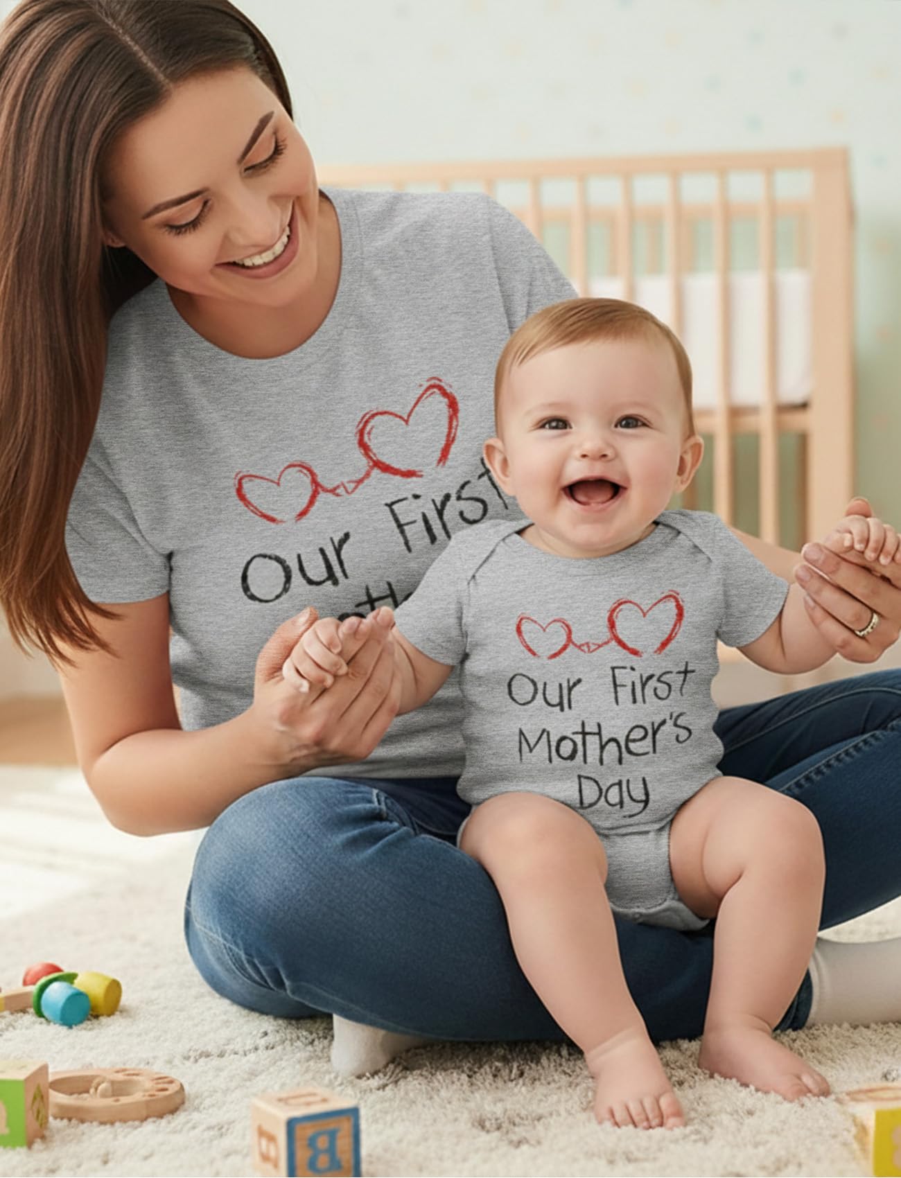 Tstars Our First Mother's Day Mom and Baby Matching Shirts - Mommy and Me Outfit Gift for New Moms and Infant