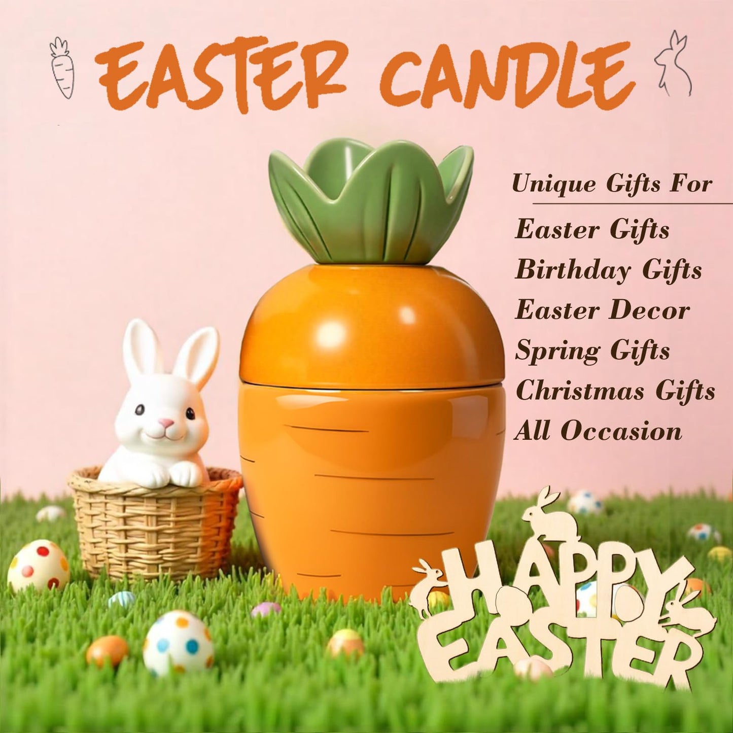 LUICONMO Teen Easter Basket Stuffers, Easter Gifts for Women Teens Adults Cute Bunny Plush Keychain Gifts for Teens Girl with Ceramic Carrot Candle Easter Gifts for Teen Girls Boys