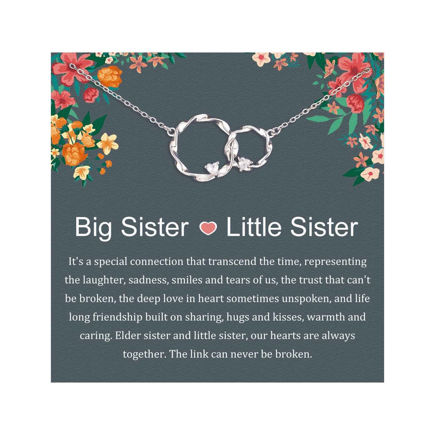 AnalysisyLove Sister Gifts, Sterling Silver Interlocking 2 Circles Necklace for Big & Little Sisters, Sister Birthday Gifts from Sisters